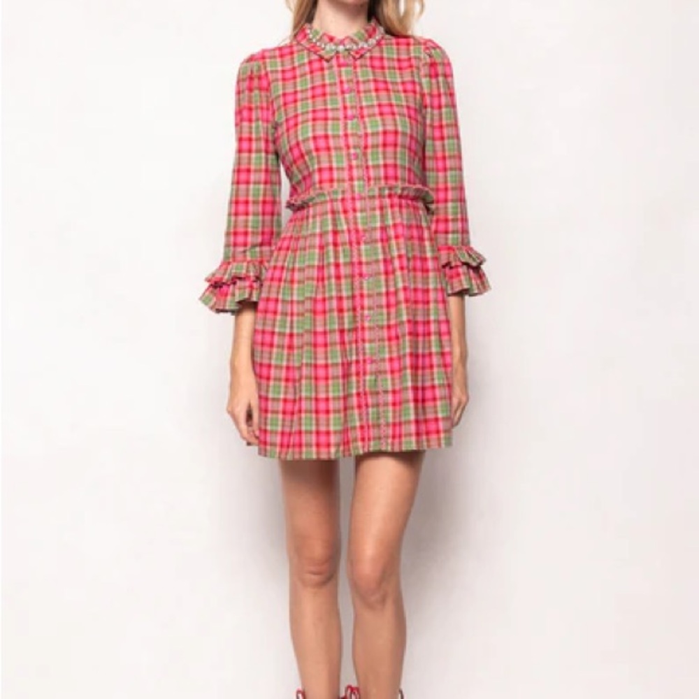 Ivy City Co Pink and Green Plaid Bowie Dress